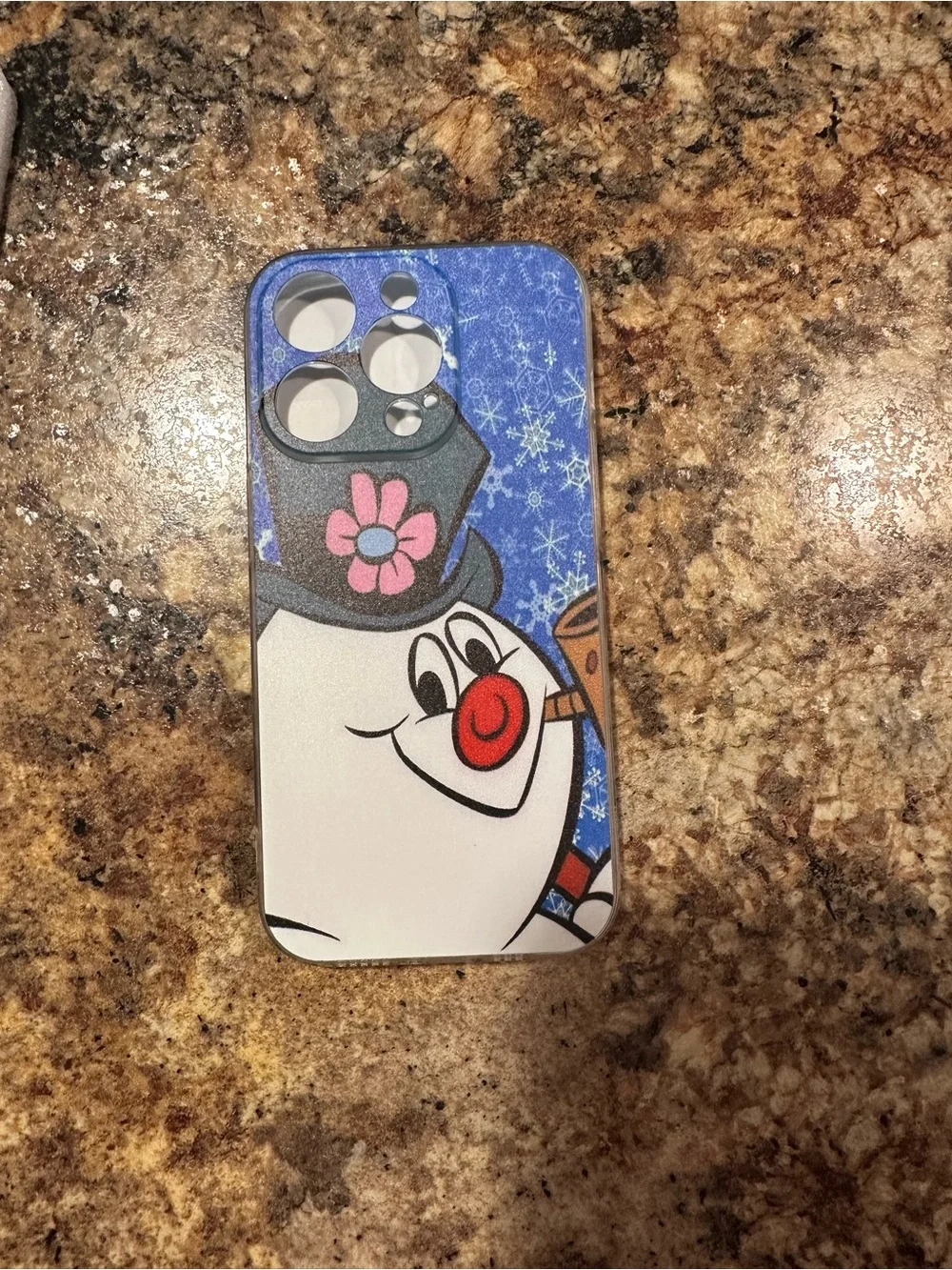 Frosty the Snowman Graphic Phone Case -      I Phone 14 Pro , Blue Winter Design